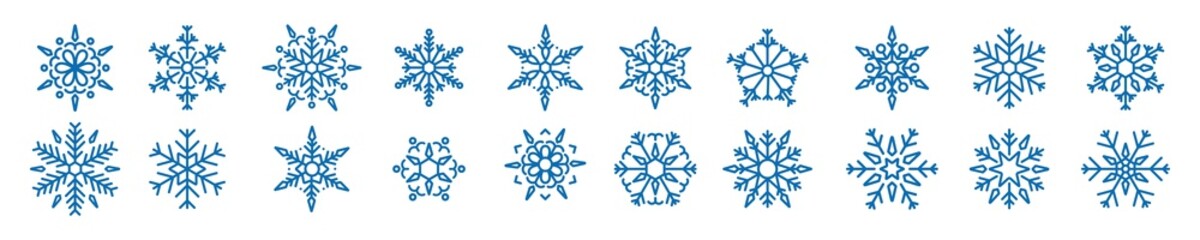Set of blue Snowflakes Christmas icon, snowflake winter icon symbol on white background,