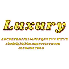 Font and alphabet Poker, casino style. Text: Luxury. Vector.