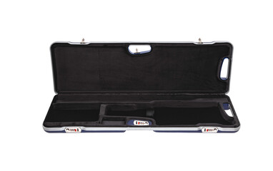 Modern hard plastic case with a combination lock for storing and transporting weapons. Luxury rifle case
