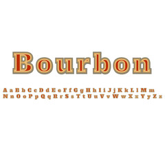 Font and alphabet. Text: Bourbon. Vector.