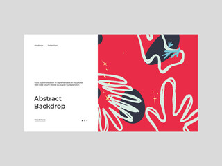Homepage design with abstract illustration. Colorful lines, spots, dots and paint strokes. Decorative backdrop. Hand drawn texture, elements and shapes. Eps10 vector.	