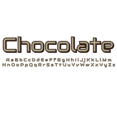 Brown Font and alphabet. Text: Chocolate. Vector.
