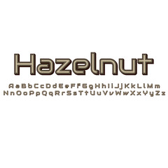 Brown Font and alphabet. Text: Hazelnut. Vector.