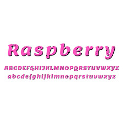 Pink font and alphabet. Text: Raspberry. Vector.