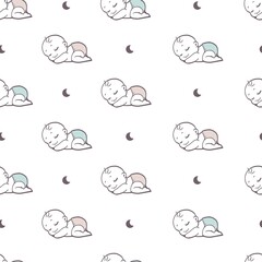 Cute Sleeping Baby Doodles in the White Color Background Pattern