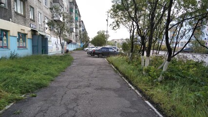 alley along residential buildings