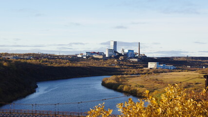 view of the river and the mine city of Vorkuta mine " Vorkutinskaya"