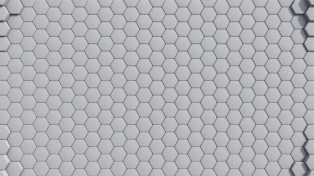 Abstract Hexagon Geometric Surface pulsing loop Light bright clean minimal hexagonal grid pattern, growing motion background canvas in pure wall architectural white. Seamless loop 4K UHD FullHD.