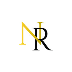 Initial Letter NR RN Intersected Monogram Logo in Gold and black color.