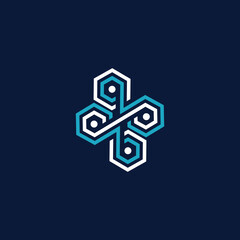 Blockchain line icon logo concept on dark background. Cryptocurrency data sign design, Blockchain vector colorful line icon or logo element 