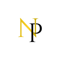 Initial Letter NP PN Intersected Monogram Logo in Gold and black color.