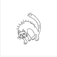 The evil cat bristled, extended its claws, and arched its back. Doodle element. Simple vector sketch illustration isolated on a white background