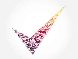 Gun control check mark word cloud collage, concept background