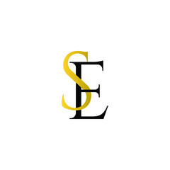 Initial Letter SE ES Intersected Monogram Logo in Gold and black color.