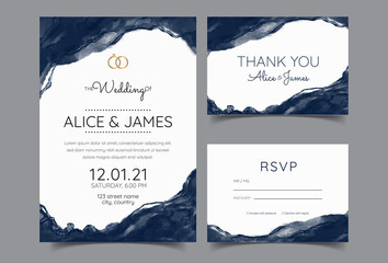 Luxury Marble Wedding invitation cards, Save The Date card design.  watercolour brush decoration style..