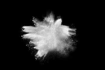 White powder explosion on black background. 