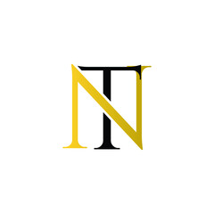Initial Letter NT TN Intersected Monogram Logo in Gold and black color.