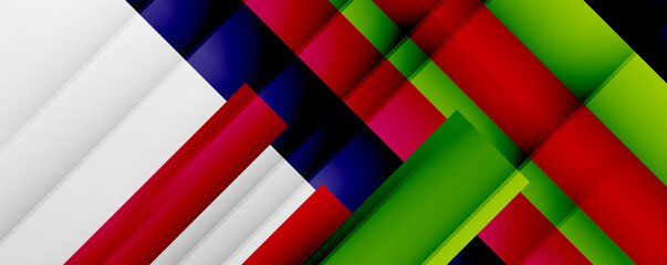 Geometric abstract backgrounds with shadow lines, modern forms, rectangles, squares and fluid gradients. Bright colorful stripes cool backdrops