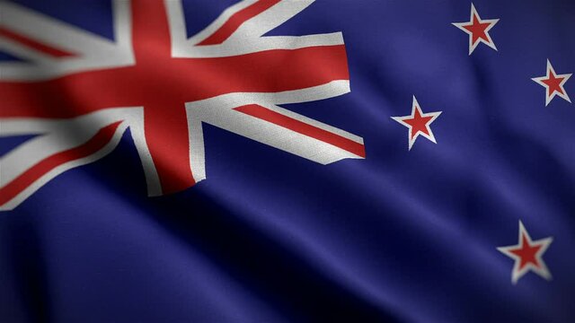 new zealand flag closeup blowing in wind