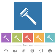 Razor flat white icons in square backgrounds
