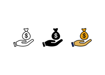 Money in hand icon set, Money in hand sign and symbol vector