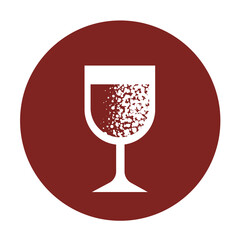Icon with a glass of alcoholic beverage. Red wine or cognac. Vector isolated illustration.