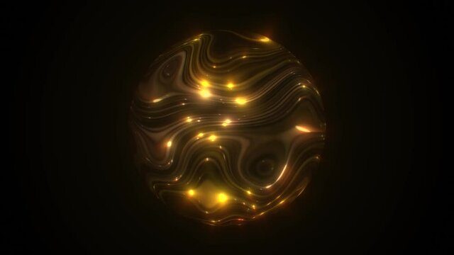 Gold Planet Shining Background Fx Loop/ 4k animation of an abstract golden shining planet with crater and volcano holes on space background with rays fx and loop