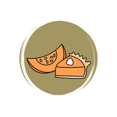 Cute Pumpkin pie icon vector, illustration on circle with brush texture, for social media story and instagram highlights	