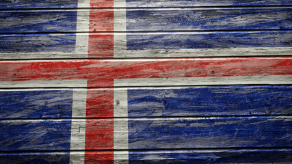 Iceland flag painted on weathered wood planks