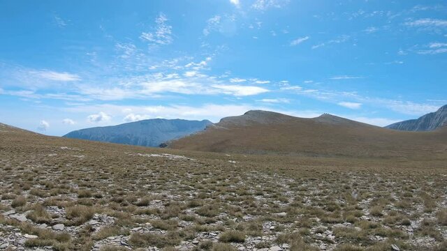 Olymp, Greece - 22 Jul, 2018: Ascent to Olympus. Climb to the top of Olympus, highest mountain in Greece