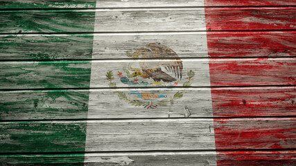 Mexico flag painted on weathered wood planks