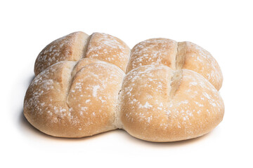Fresh homemade wheat bread rolls isolated on white