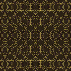 Gold seamless pattern on black, linear ornament, background, texture