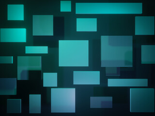 3D rendering blue simple geometry background. Squares and rectangles