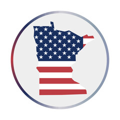 Minnesota icon. Shape of the us state with Minnesota flag. Round sign with flag colors gradient ring. Charming vector illustration.