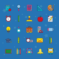 collection icons of school education, line and fill style vector illustration design