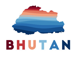 Obraz premium Bhutan map. Map of the country with beautiful geometric waves in red and blue colors. Vivid Bhutan shape. Vector illustration.