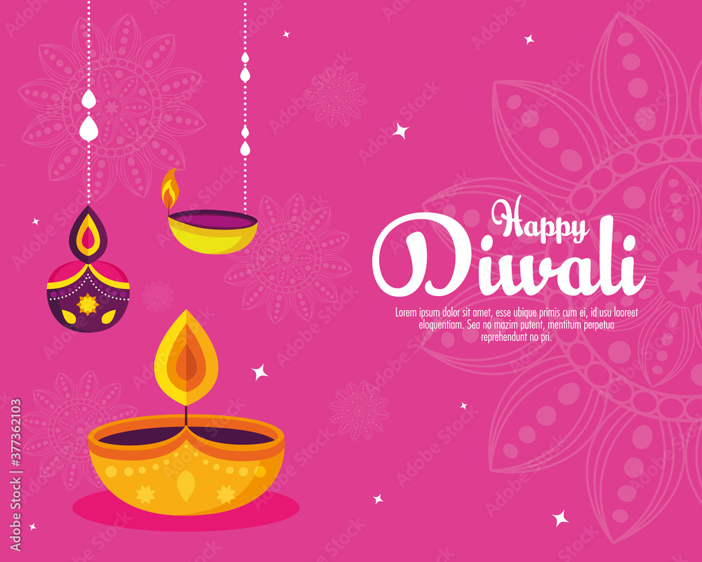 Canvas Prints banner of diwali festival holiday with candles hanging on pink background vector illustration design