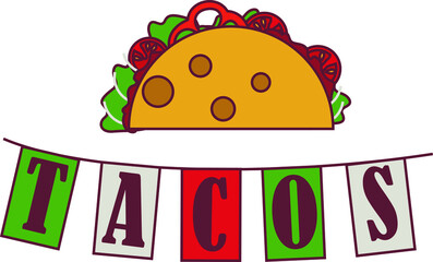 mexican food tacos vector green red flat illustration