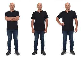 different poses of the same man seen from the head-on on white background