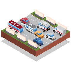 Road traffic. Isometric. Isolated on white background. Vector illustration.