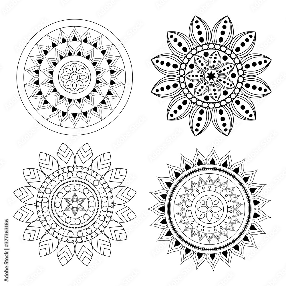 Poster set of mandalas in white background, vintage luxury vector illustration design