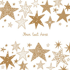 Gold magic stars. Cute postcard.