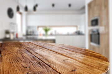 Table background of free space and kitchen interior 