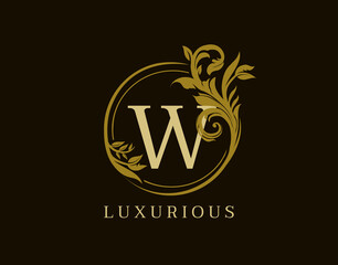 Luxury W Letter Floral Design. Circle Royal W Vintage Logo Icon.