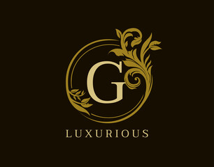Luxury G Letter Floral Design. Circle Royal G Vintage Logo Icon.