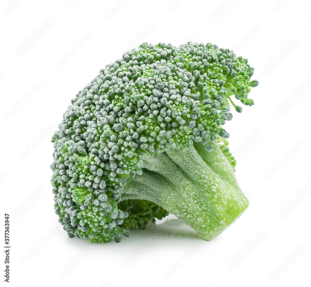 Wall mural frozen slice of broccoli isolated on white