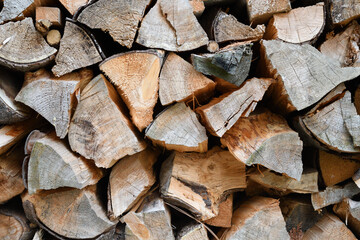 Chopped firewood for the fireplace, background.
