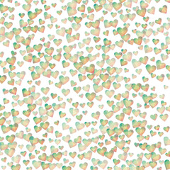 Low poly hearts confetti. Teal and pink polygonal hearts in diamond style. Low poly hearts background. Charming vector illustration.