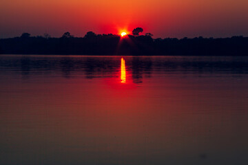 Sunrise on Amazon forest river
